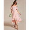 imageEverPretty Womens Summer Cold Shoulder HiLo Asymmetrical Hem Flowy Chiffon Short Wedding Guest Dress 02103Pink