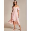 imageEverPretty Womens Summer Cold Shoulder HiLo Asymmetrical Hem Flowy Chiffon Short Wedding Guest Dress 02103Pink