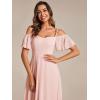 imageEverPretty Womens Summer Cold Shoulder HiLo Asymmetrical Hem Flowy Chiffon Short Wedding Guest Dress 02103Pink