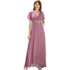 imageEverPretty Womens Classic Chiffon Short Sleeve Pleated VNeck Floor Length Bridesmaid Dresses 09890Orchid