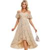 imageEverPretty Womens Summer Cold Shoulder HiLo Asymmetrical Hem Flowy Chiffon Short Wedding Guest Dress 02103Apricot Print