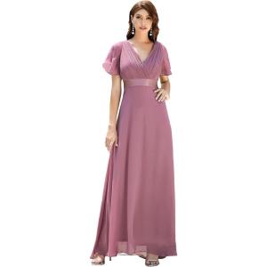 imageEverPretty Womens Classic Chiffon Short Sleeve Pleated VNeck Floor Length Bridesmaid Dresses 09890Orchid