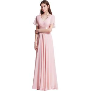 imageEverPretty Womens Classic Chiffon Short Sleeve Pleated VNeck Floor Length Bridesmaid Dresses 09890Pink