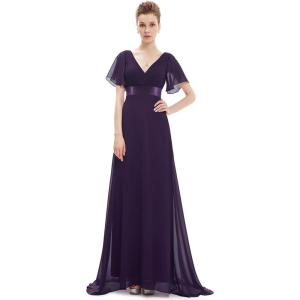 imageEverPretty Womens Classic Chiffon Short Sleeve Pleated VNeck Floor Length Bridesmaid Dresses 09890Purple