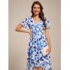 imageEverPretty Womens Classic V Neck Pleated Short Sleeves Chiffon HiLo Midi Wedding Guest Dress 03084Blue Verdure on White