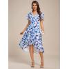 imageEverPretty Womens Classic V Neck Pleated Short Sleeves Chiffon HiLo Midi Wedding Guest Dress 03084Blue Verdure on White