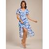 imageEverPretty Womens Classic V Neck Pleated Short Sleeves Chiffon HiLo Midi Wedding Guest Dress 03084Blue Verdure on White