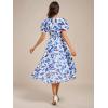 imageEverPretty Womens Classic V Neck Pleated Short Sleeves Chiffon HiLo Midi Wedding Guest Dress 03084Blue Verdure on White