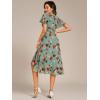 imageEverPretty Womens Classic V Neck Pleated Short Sleeves Chiffon HiLo Midi Wedding Guest Dress 03084Green Floral Print