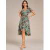 imageEverPretty Womens Classic V Neck Pleated Short Sleeves Chiffon HiLo Midi Wedding Guest Dress 03084Green Floral Print