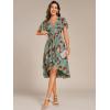 imageEverPretty Womens Classic V Neck Pleated Short Sleeves Chiffon HiLo Midi Wedding Guest Dress 03084Green Floral Print