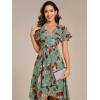 imageEverPretty Womens Classic V Neck Pleated Short Sleeves Chiffon HiLo Midi Wedding Guest Dress 03084Green Floral Print