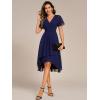 imageEverPretty Womens Classic V Neck Pleated Short Sleeves Chiffon HiLo Midi Wedding Guest Dress 03084Navy Blue