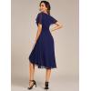 imageEverPretty Womens Classic V Neck Pleated Short Sleeves Chiffon HiLo Midi Wedding Guest Dress 03084Navy Blue