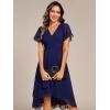 imageEverPretty Womens Classic V Neck Pleated Short Sleeves Chiffon HiLo Midi Wedding Guest Dress 03084Navy Blue