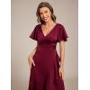 imageEverPretty Womens V Neck Satin Short Sleeves Ruffle HiLo Midi Bridesmaid Dress 02336Burgundy