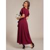 imageEverPretty Womens V Neck Satin Short Sleeves Ruffle HiLo Midi Bridesmaid Dress 02336Burgundy