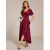 imageEverPretty Womens V Neck Satin Short Sleeves Ruffle HiLo Midi Bridesmaid Dress 02336Burgundy