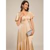imageEverPretty Womens V Neck Satin Short Sleeves Ruffle HiLo Midi Bridesmaid Dress 02336Champagne