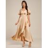 imageEverPretty Womens V Neck Satin Short Sleeves Ruffle HiLo Midi Bridesmaid Dress 02336Champagne