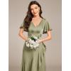 imageEverPretty Womens V Neck Satin Short Sleeves Ruffle HiLo Midi Bridesmaid Dress 02336Sage Green