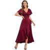 imageEverPretty Womens V Neck Satin Short Sleeves Ruffle HiLo Midi Bridesmaid Dress 02336Burgundy