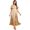 imageEverPretty Womens V Neck Satin Short Sleeves Ruffle HiLo Midi Bridesmaid Dress 02336Champagne