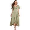 imageEverPretty Womens V Neck Satin Short Sleeves Ruffle HiLo Midi Bridesmaid Dress 02336Sage Green