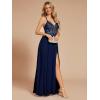 imageEverPretty Womens Customized Spaghetti Strap Aline Appliques Slit VNeck Maxi Chiffon Evening Dress 02166Navy Blue
