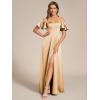 imageEverPretty Womens Elegant Cold Shoulder FloorLength ALine Side Slit Satin Formal Dress 00437Champagne