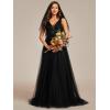 imageEverPretty Womens Elegant VNeck Sleeveless Tulle Ruched ALine Casual Wedding Dresses for Bride 0096ABlack