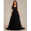 imageEverPretty Womens Elegant VNeck Sleeveless Tulle Ruched ALine Casual Wedding Dresses for Bride 0096ABlack