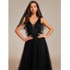 imageEverPretty Womens Elegant VNeck Sleeveless Tulle Ruched ALine Casual Wedding Dresses for Bride 0096ABlack