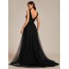 imageEverPretty Womens Elegant VNeck Sleeveless Tulle Ruched ALine Casual Wedding Dresses for Bride 0096ABlack