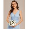 imageEverPretty Womens Elegant VNeck Sleeveless Tulle Ruched ALine Casual Wedding Dresses for Bride 0096AIce Blue