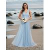 imageEverPretty Womens Elegant VNeck Sleeveless Tulle Ruched ALine Casual Wedding Dresses for Bride 0096AIce Blue
