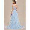 imageEverPretty Womens Elegant VNeck Sleeveless Tulle Ruched ALine Casual Wedding Dresses for Bride 0096AIce Blue