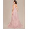 imageEverPretty Womens Elegant VNeck Sleeveless Tulle Ruched ALine Casual Wedding Dresses for Bride 0096APink