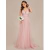 imageEverPretty Womens Elegant VNeck Sleeveless Tulle Ruched ALine Casual Wedding Dresses for Bride 0096APink