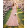 imageEverPretty Womens Elegant VNeck Sleeveless Tulle Ruched ALine Casual Wedding Dresses for Bride 0096APink