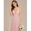 imageEverPretty Womens Elegant VNeck Sleeveless Tulle Ruched ALine Casual Wedding Dresses for Bride 0096APink
