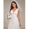 imageEverPretty Womens Elegant VNeck Sleeveless Tulle Ruched ALine Casual Wedding Dresses for Bride 0096AWhite