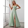 imageEverPretty Womens Sexy Side Slit V Neck Spaghetti Straps Chiffon A Line Bridesmaid Dress 0128BPHMint Green