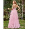 imageEverPretty Womens V Neck Tulle Prom Dresses 2025 Spaghetti Straps Sequin Long Formal Party GownsPink