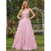 imageEverPretty Womens V Neck Tulle Prom Dresses 2025 Spaghetti Straps Sequin Long Formal Party GownsPink