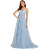 imageEverPretty Womens Elegant VNeck Sleeveless Tulle Ruched ALine Casual Wedding Dresses for Bride 0096AIce Blue