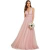 imageEverPretty Womens Elegant VNeck Sleeveless Tulle Ruched ALine Casual Wedding Dresses for Bride 0096APink