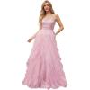 imageEverPretty Womens V Neck Tulle Prom Dresses 2025 Spaghetti Straps Sequin Long Formal Party GownsPink