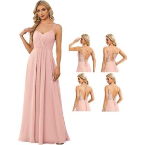 imageEverPretty Womens Sexy Chiffon MultiWay Backless ALine Convertible Bridesmaid Dress 01692Pink