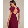 imageEverPretty Womens Flowy Chiffon A Line Ruffles Sleeves Back Cutout Bridesmaid Dresses 01819Burgundy